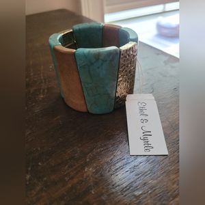 NEW Teal, Brown, & Gold Stretch Bracelet